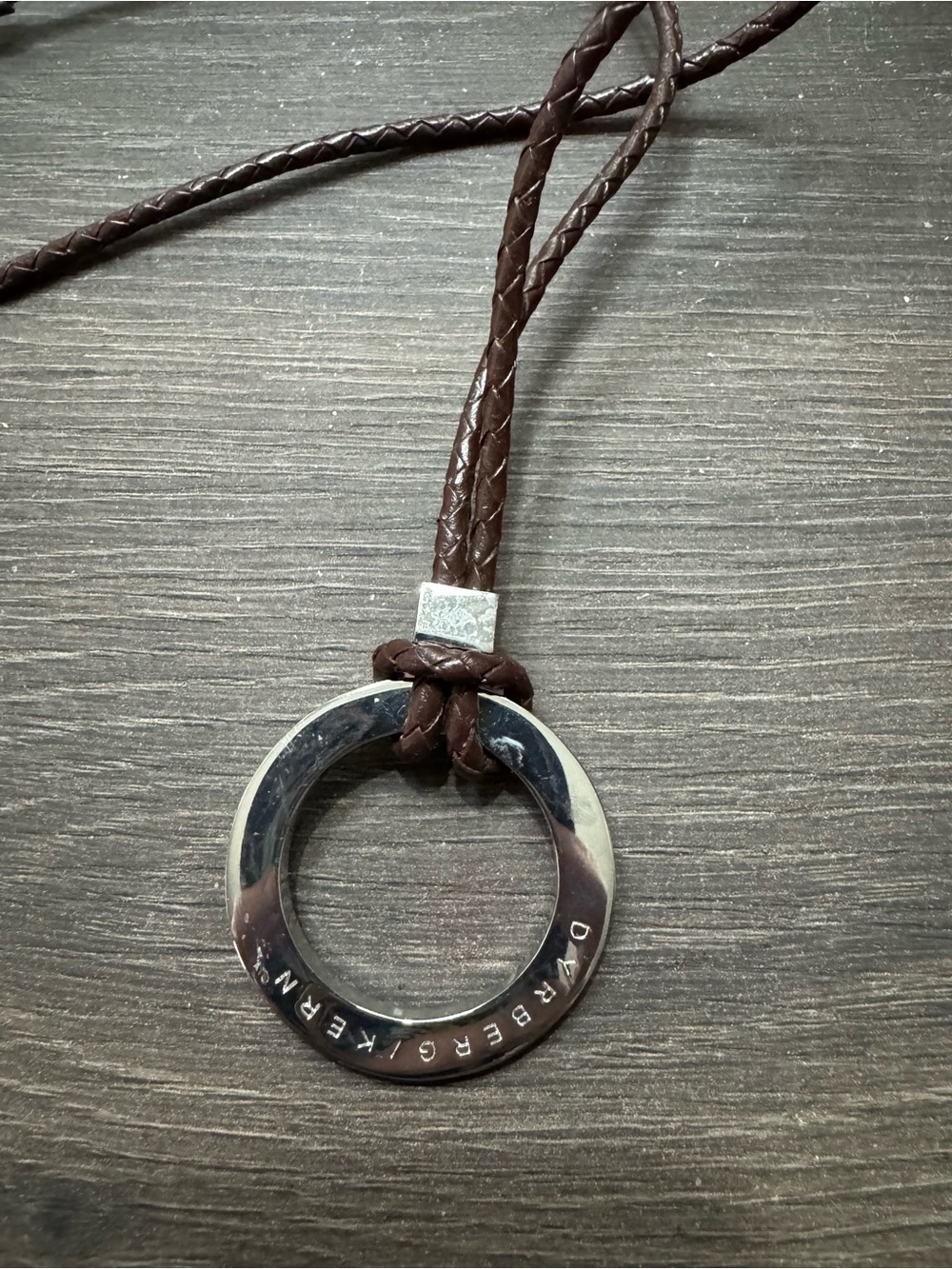 Dyrberg/Kern Brown Braided Leather Ring Pendant Necklace